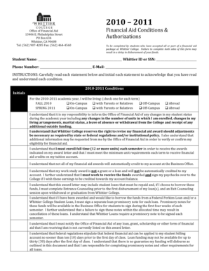 Whittier College Financial Aid Conditions Form