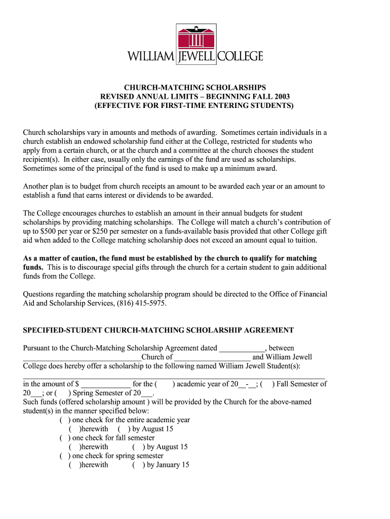 william jewel matching church scholarships Preview on Page 1