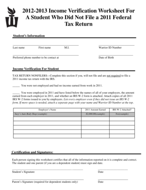 2012-2013 Income Verification Worksheet
