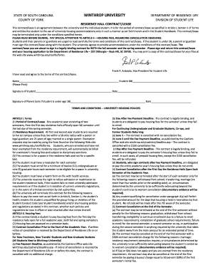 Winthrop University Residence Hall Contract/Lease