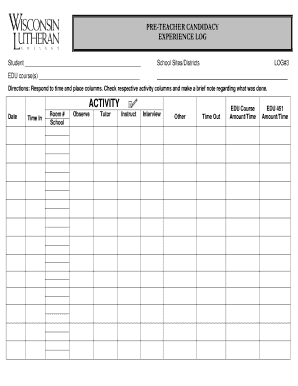 Teacher Candidacy Experience Log