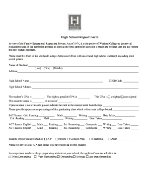 High School Report Form