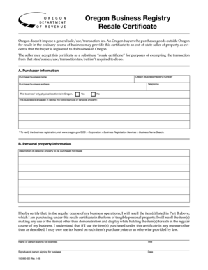 Oregon Resale Certificate