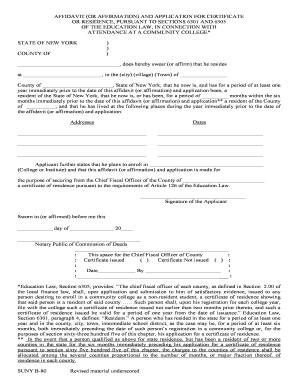 New York Residence Affidavit for Community College