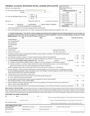 Wisconsin Alcohol Beverage Retail License Application