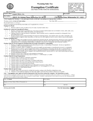 Wyoming Sales Tax Exemption Certificate