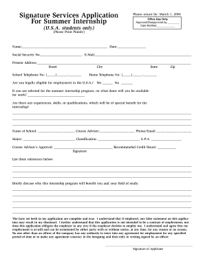 US Summer Internship Application