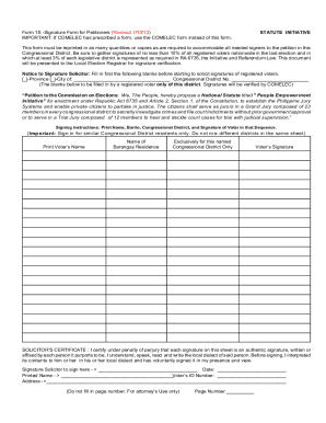 Philippines Statute Initiative Signature Form