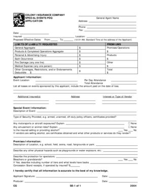 Special Events Insurance Application