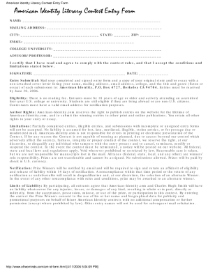 American Identity Literary Contest Entry Form