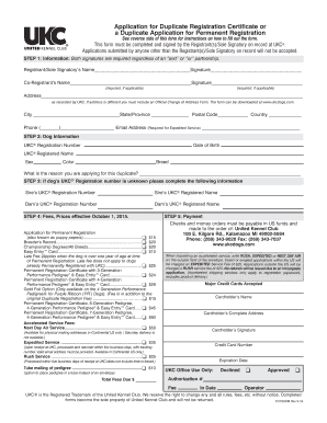 UKC Duplicate Registration Certificate Application