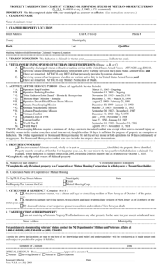 New Jersey Property Tax Deduction Claim for Veterans