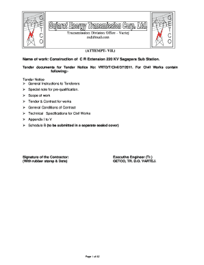 (ATTEMPT- VII.) Name of work: Construction of C R Extension 220 ...