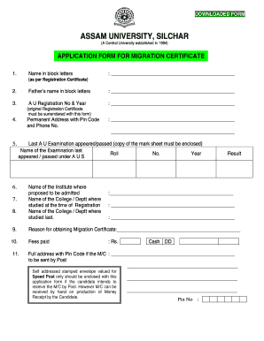 Assam University Migration Certificate Application