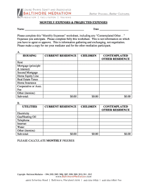 Monthly Expenses Worksheet
