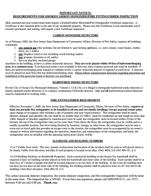 New Jersey Smoke/Carbon Monoxide/Fire Extinguisher Inspection Form