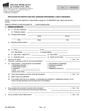 Dentists and Oral Surgeons Professional Liability Insurance Application