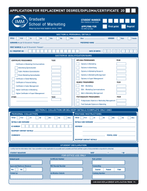 Application for replacement degree/diploma/certificate 20