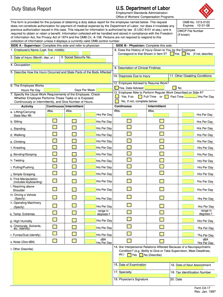 1997 Form DoL CA17 Fill Online, Printable, Fillable, Blank pdfFiller