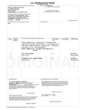 US Certificate of Origin for Exports to Israel