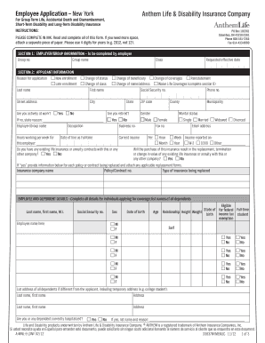 Employee Application – New York Anthem Life & Disability Insurance