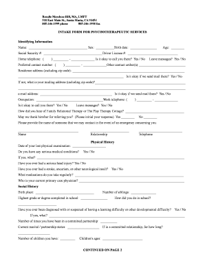 Psychotherapeutic Services Intake Form