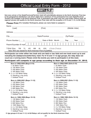 Hershey's Track & Field Games Entry Form