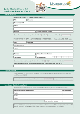 Junior Stocks & Shares ISA Application Form