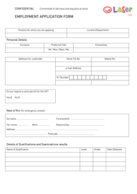 UK Employment Application Form