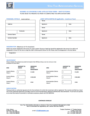 Munro UK Dividend Fund Application Form