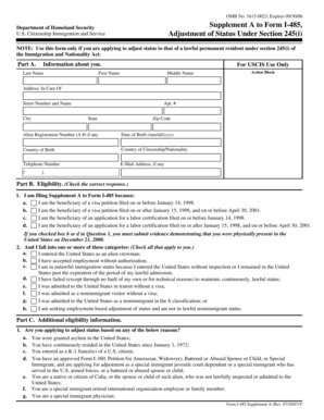 USCIS Form I-485 Supplement A