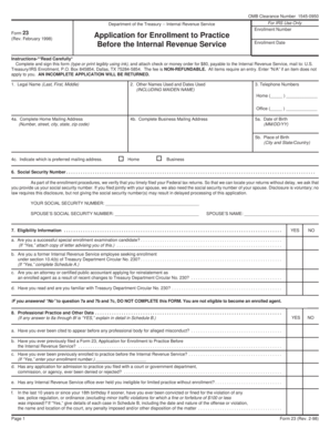 IRS Form 23 Application for Enrollment to Practice