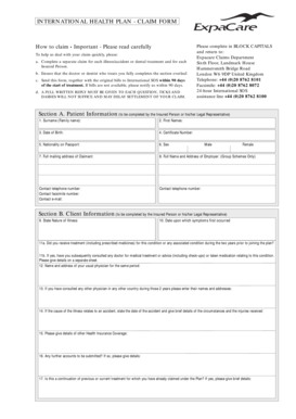 International Health Plan Claim Form