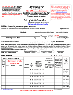 Arkansas Notice of Intent to Home School