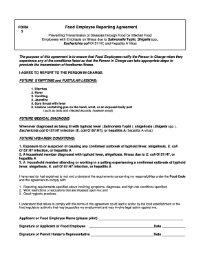 Food Employee Reporting Agreement