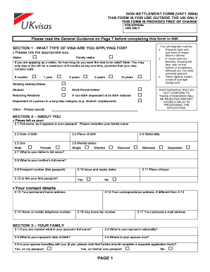 UK Visa Application Form VAF1 2004