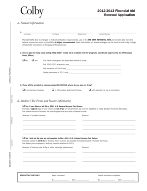 2012-2013 Financial Aid Renewal Application