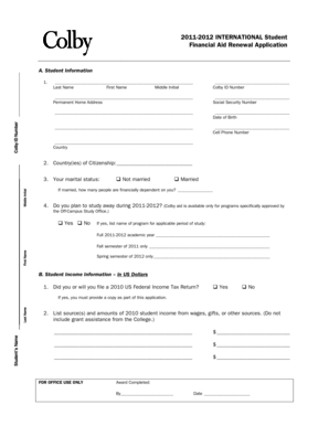 2011-2012 International Student Financial Aid Renewal Application