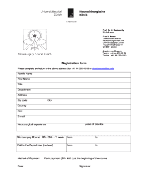 Registration form Universit tsspital Z rich Neurochirurgische Klinik