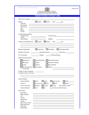 Vendor Information Sheet FPU.SF-19.6