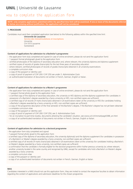 University of Lausanne Application Form