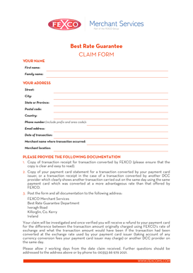 FEXCO Best Rate Guarantee Claim Form