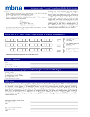Authorization for Personal Pre-Authorized Debit Service