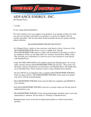 Dealer/Distributor RMA Form