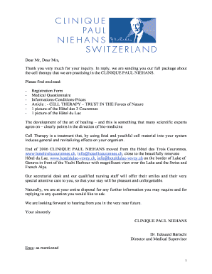 Niehans clinic switzerland form
