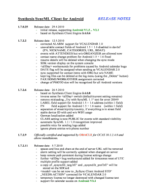 Synthesis SyncML Client for Android RELEASE NOTES