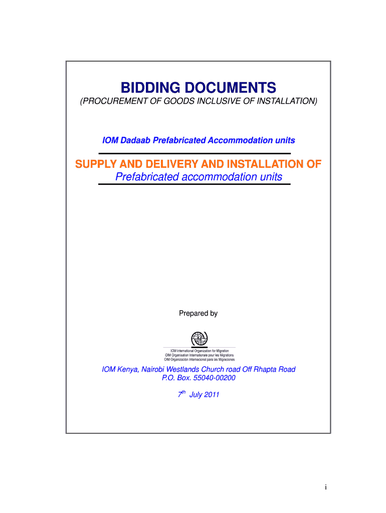 ITB-KE-001-2011 IOM Dadaab Prefabricated Accommodation units Preview on Page 1