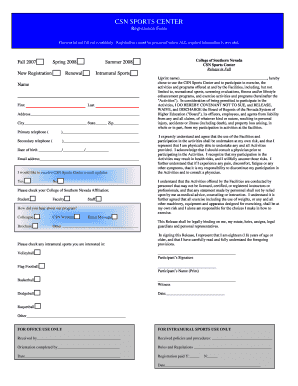 CSN Sports Center Registration Form