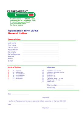 Application form 2012 General italian - passepartout-italia