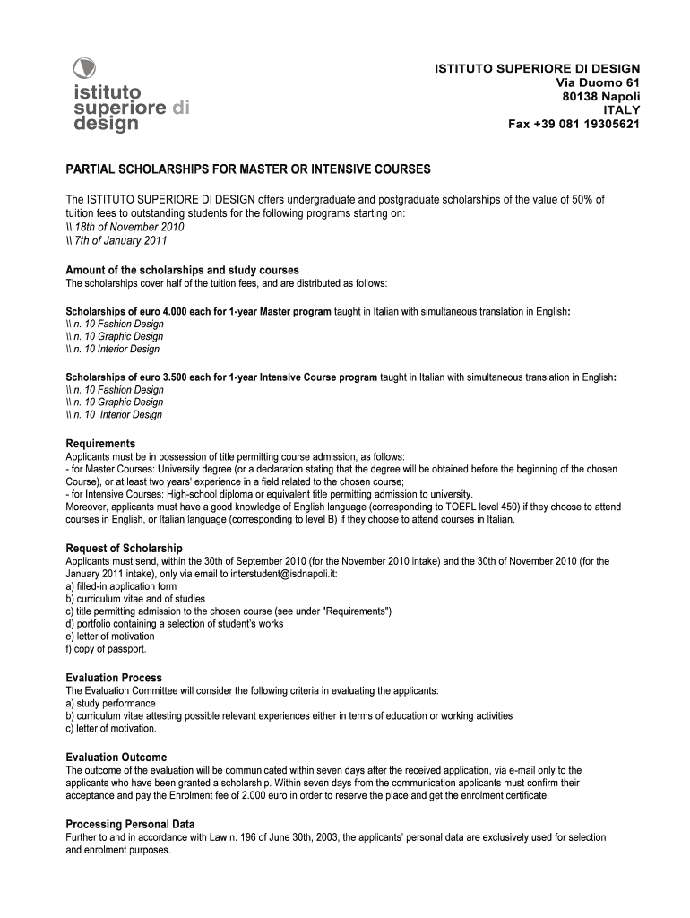 Application for admission to scholarship selection - esteri Preview on Page 1